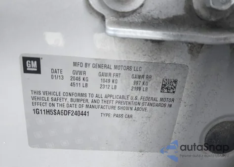 2013 Chevrolet Malibu 1Lz from USA, damaged, VIN 1G11H5SA6DF240441